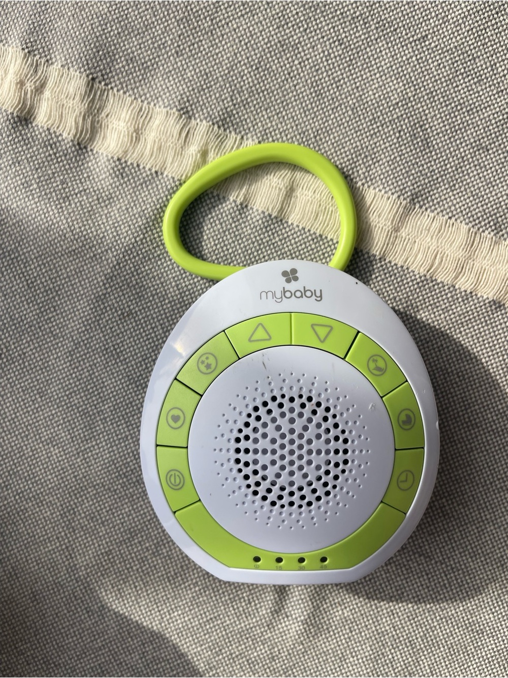 Portable White & Lime Green Baby Sound Speaker with Hanging Loop